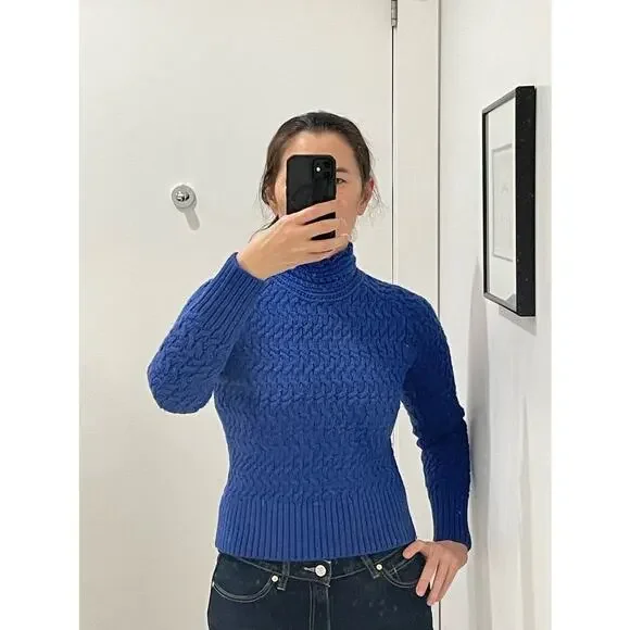 DREYDEN Cobalt Blue Knit 100% Merino Wool High Neck Dyer Sweater Size XS